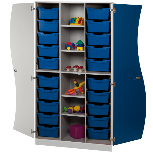 Wellentürenschrank Serie WS22MS210 B/H/T: 104,5x190x50 cm, 4 Mittelwände, 4 Einlegeböden, Dekor und Türfarben wählbar, rechte Tür in grün, ErgoTray Boxenfarbe wählbar