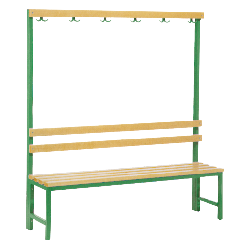 Umkleidebank, 6 Kleiderhaken einseitig B/H/T: 150x150x38 cm, Sitzhöhe: 45 cm