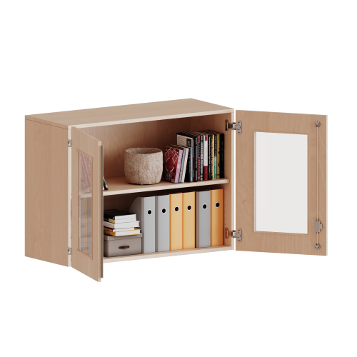 Aufsatzschrank, 2 Ordnerhöhen - Serie evo180 B/H/T: 100x72x50 cm, 2 Türen mit Glaseinsatz, abschließbar