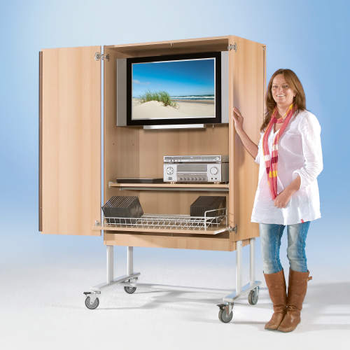 Zweitüriger TV-Wagen mit 1 Einlegeboden, fahrbar B/H/T: 108x189x60 cm