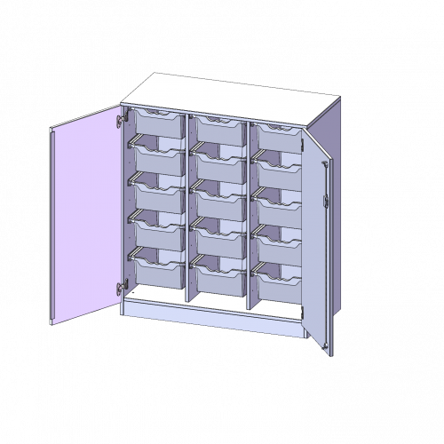 ErgoTray Schrank, dreireihig, 3 Ordnerhöhen - evo180 Serie B/H/T: 104,5x118x50 cm, zweitürig, mit Sockel (81 mm), mit 15 hohen ErgoTray Boxen