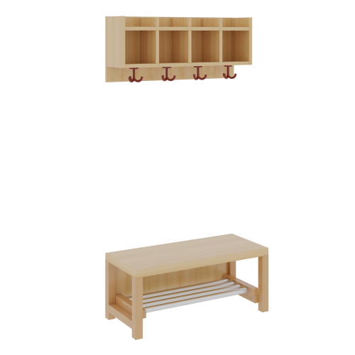 Komplettgarderobe mit einfacher Ablagereihe B/T: 80x35 cm, 4 Plätze, Sitzhöhe: 34 cm, 2teilig ohne Stütze, Ablage zur Wandmontage, mit Schuhrost aus Aluminiumrohren
