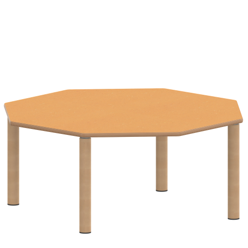 Tisch ZALOTTI mit Linoleum-Belag Achtecktisch, B/H/T: 120x46x120 cm, Massivholzbeine Ø 60 mm, Fußvariante: Stellfuß