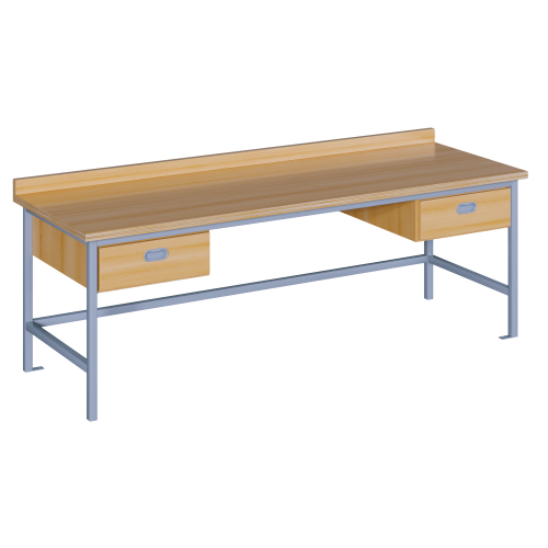 Werkbank mit je einem Schub rechts und links B/H/T: 150x64x70 cm, Werkbank mit je einem Schub rechts und links, Stahlgestell mit RAL-Farbe 9006 (weißaluminium)