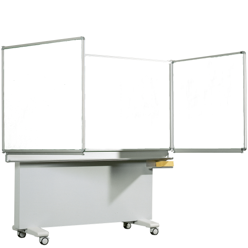 Whiteboard Klappschiebetafel aus Stahl, Serie MST, weiß MF: 150x100 cm FF: 75x100 cm, fahrbar