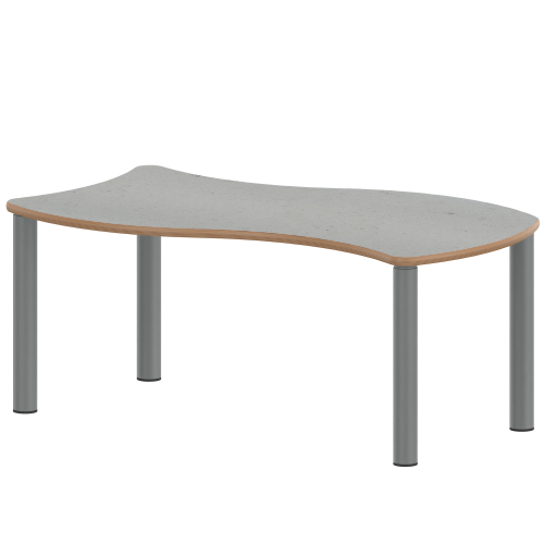 Tisch ZALOTTI mit Linoleum-Belag Wellen-Rechtecktisch, B/H/T: 120x71x60 cm, Stahlrohrbeine Ø 60 mm, Fußvariante: Stellfuß, Tischbeine mit RAL-Farbe 9006 (weißaluminium)