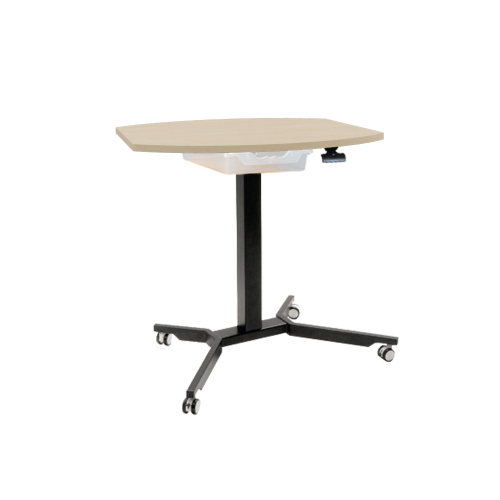 Sitz- / Stehtisch mit Schublade und Vollkernplatte B/H/T: 90x70-111x70 cm, fahrbarer und höhenverstellbarer Tisch in Fassform