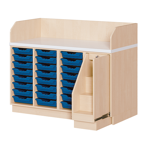 Wickelkommode, vierreihig B/H/T: 143x113x91,5 cm, Ausziehbarer Aufstieg rechts, 24 Boxen links