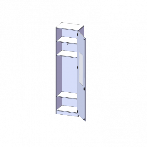 Garderobenschrank mit Spiegel und Garderobenstange, 6 Ordnerhöhen - Serie evo180 B/H/T: 60x226x40 cm, 1 Tür, abschließbar, Tür öffnet rechts, mit Sockel (81 mm)