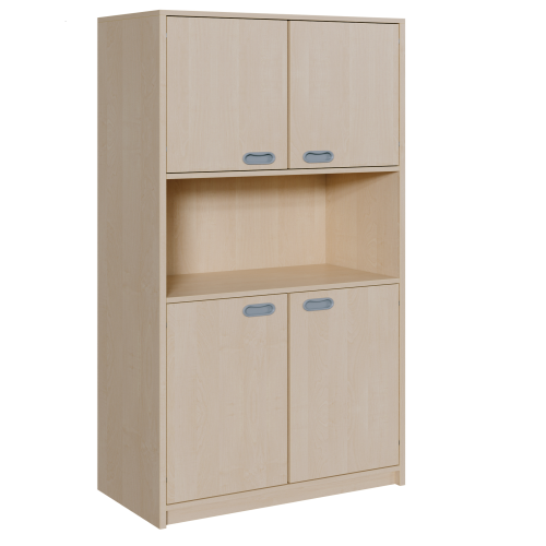 Korpus-Schrank mit 2 Doppeltüren B/H/T: 102x180x40 cm, unten und oben je 2 Türen und Mittelwände, 6 Einlegeböden, Mitte mit großem offenem Fach