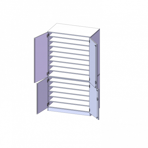 Bastelschrank, 5 Ordnerhöhen - Serie evo180 B/H/T: 104,5x190x65 cm, 4-türiger Schrank, zweiteilig, mit Sockel (81 mm)