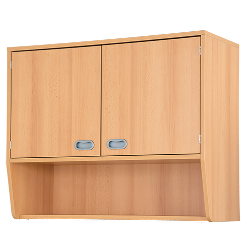 Hängeschrank über Garderobenablage 2türiger Schrank aus feuerhemmendem Material - Dekor Buche, darunter offenes Fach, H/T: 80x40 cm