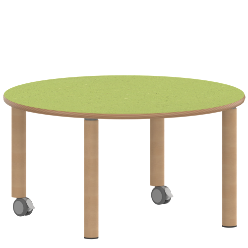 Tisch ZALOTTI mit Linoleum-Belag Rundtisch, Durchmesser/H: 100x53 cm, Massivholzbeine Ø 60 mm, Fußvariante: fahrbar