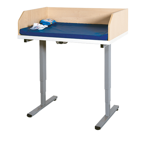 Wickeltisch elektrisch höhenverstellbar mit Stahlgestell, B/H: 107x64-129 cm, Stahlgestell mit RAL-Farbe 9006 (weißaluminium)