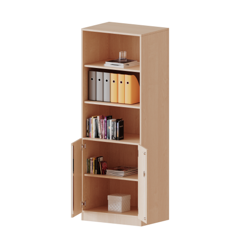 ErgoTray Kombi-Schrank, zweireihig, 5 Ordnerhöhen - evo180 Serie B/H/T: 70,3x190x50 cm, 2 OH unten mit Türen, oben 3 OH Regal, mit Sockel (81 mm)