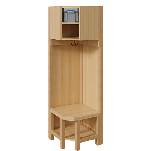 Garderoben-Innenecke, für doppelte Ablage inklusive Box B/H/T: 47x158x47 cm, Sitzhöhe: 42 cm, Stützen über Eck mit Paneelrückwänden, Schuhablage