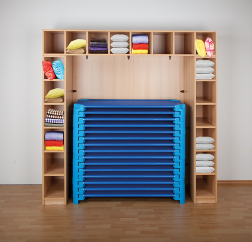 Regal für Bettzeug und Stapelliegen B/H/T: 200x190x60 cm,für max. 20 Liegen, 20 Bettzeugfächer
