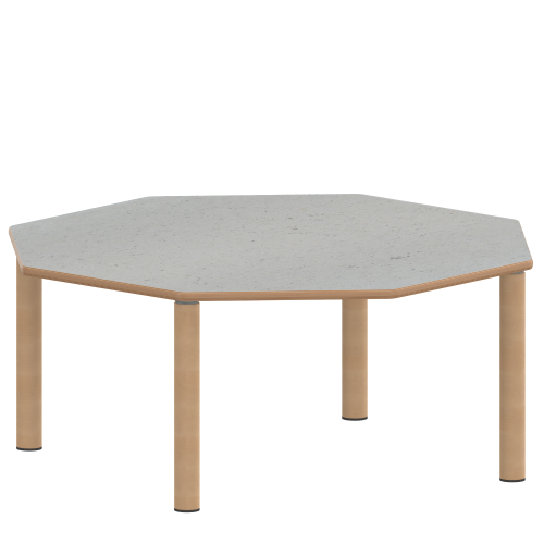 Tisch ZALOTTI mit Linoleum-Belag Achtecktisch, B/H/T: 120x46x120 cm, Massivholzbeine Ø 60 mm, Fußvariante: Stellfuß