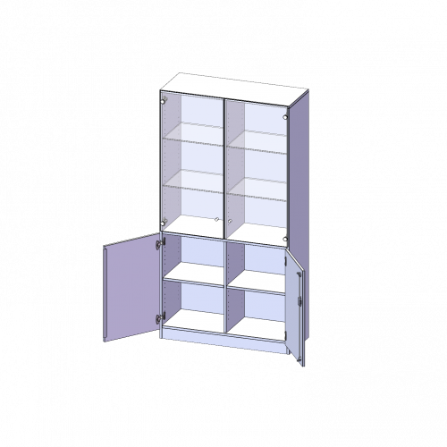 Schrank, 5 Ordnerhöhen, unten Türen (3 OH), oben Vitrinentüren (2 OH) - Serie evo180 B/H/T: 100x190x40 cm, 2 geschlossene und 2 Glastüren, abschließbar, mit Sockel (81 mm)