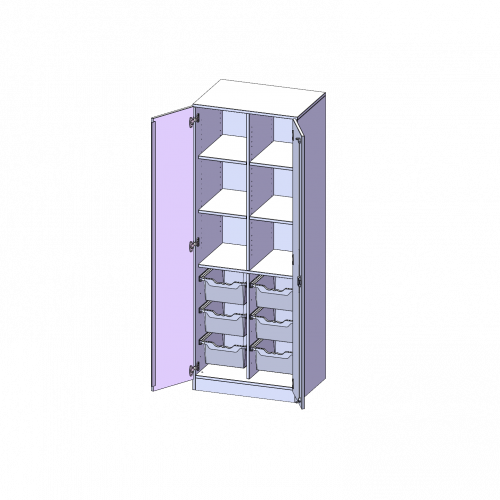 ErgoTray Schrank, zweireihig, 5 Ordnerhöhen - evo180 Serie B/H/T: 70,3x190x50 cm, zweitürig, mit Sockel (81 mm), mit Mittelwand, mit 6 hohen ErgoTray Boxen