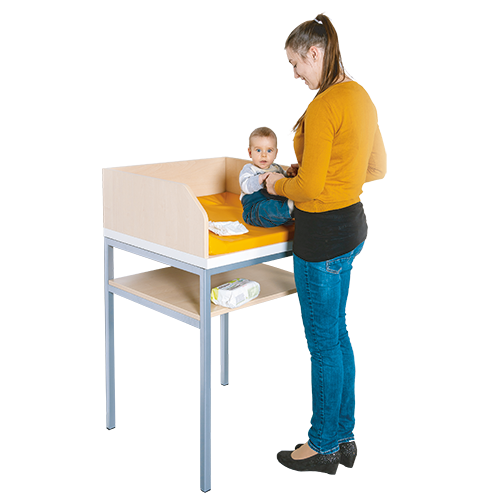 Wickeltisch mit Ablage mit Stahlgestell, B/H/T: 70,5x113x71,5 cm, aus feuerhemmendem Material - Dekor Buche