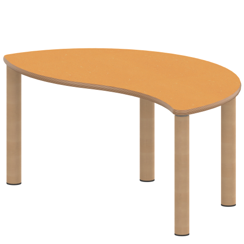 Tisch ZALOTTI mit Linoleum-Belag Halbrund-Wellentisch, B/H/T: 120x76x60 cm, Massivholzbeine Ø 60 mm, Fußvariante: Stellfuß