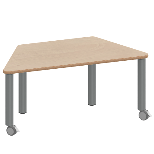 Tisch ZALOTTI mit Schichtstoff-Belag Trapeztisch, B/H/T: 140x46x70 cm, Stahlrohrbeine Ø 60 mm, Fußvariante: fahrbar, Tischbeine mit RAL-Farbe 9006 (weißaluminium)
