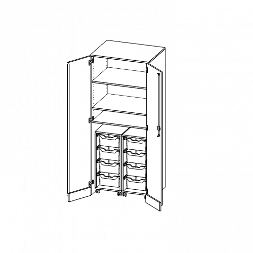 Garagenschrank ohne Sockel, 5 Ordnerhöhen - Serie evo180 B/H/T: 80x190x60 cm, 2 Container mit je 4 hohen ErgoTray Boxen