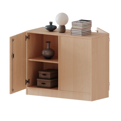 Raumteiler Schrank, 2 Ordnerhöhen - Serie evo180 Breite 100 cm, Gesamthöhe 82 cm, 2 Türen, wechselseitig angeordnet, abschließbar, mit Sockel (81 mm)