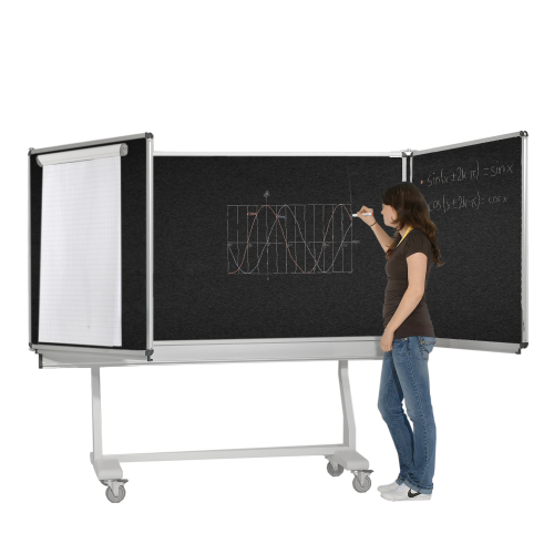 Federzugtafel aus Premium Stahlemaille, fahrbar, Serie FZR E MF 200x120 cm FF 100x120 cm, schwarz