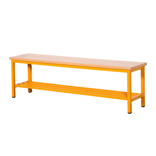Umkleidebank mit Schuhrost und Sitzfläche Melamin H/T: 45x35 cm, Sitzbank mit Schuhrost, Sitzfläche melaminharzbeschichtet, Gestellfarbe nach RAL wählbar