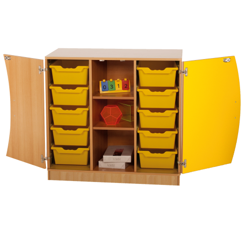 Unterschrank mit Wellentüren, 10 hohen ErgoTray Boxen & 2 Einlegeböden B/H/T: 104,5x99x50 cm, Türen Farbe Blau