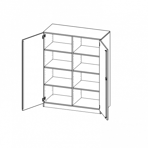 Schrank, 4 Ordnerhöhen - Serie evo180 B/H/T: 120x154x40 cm, 2 Türen, abschließbar, mit Mittelwand, mit Sockel (81 mm)