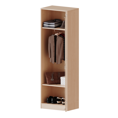 Garderobenschrank mit Spiegel und Garderobenstange, 5 Ordnerhöhen - Serie evo180 B/H/T: 60x190x60 cm, 1 Tür, abschließbar, Tür öffnet rechts, mit Sockel (81 mm)