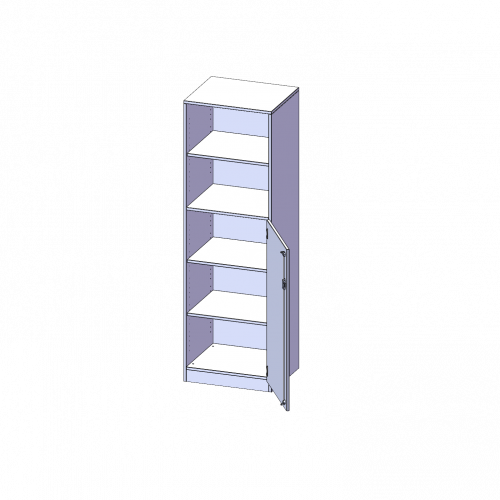 Schrank, 5 Ordnerhöhen, Tür unten (3 OH), oben 2 offene Fächer - Serie evo180 B/H/T: 60x190x40 cm, 1 Tür, abschließbar, Tür öffnet nach rechts, mit Sockel (81 mm)