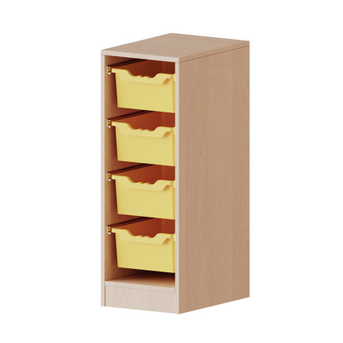 ErgoTray Regal, einreihig, 2,5 Ordnerhöhen - evo180 Serie B/H/T: 36,1x100x40 cm, mit Möbelstellfüßen, 4 hohe ErgoTray Boxen