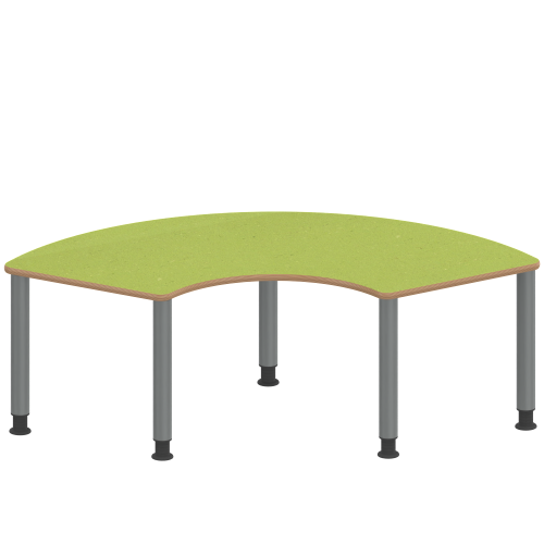 Tisch ZALOTTI mit Linoleum-Belag Drittelkreistisch, B/H/T: 173x71x80 cm, Stahlrohrbeine Ø 60 mm, Fußvariante: höhenverstellbar (71/85 cm), Tischbeine mit RAL-Farbe 9006 (weißaluminium)