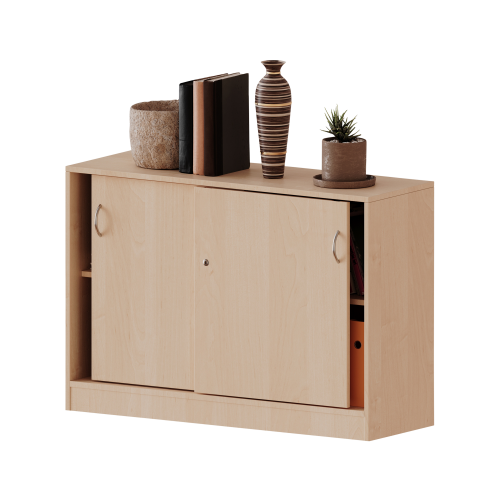 Schiebetürenschrank, 2 Ordnerhöhen - Serie evo180 B/H/T: 100x82x60 cm, abschließbar, mit Mittelwand, mit Sockel (81 mm)