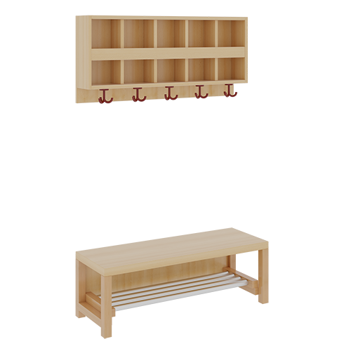 Komplettgarderobe mit doppelter Ablagereihe B/T: 100x35 cm, 5 Plätze, Sitzhöhe: 42 cm, 2teilig ohne Stütze, Ablage zur Wandmontage, mit Schuhrost aus Aluminiumrohren