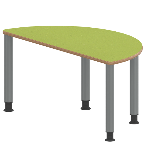 Tisch ZALOTTI mit Linoleum-Belag Halbrundtisch, B/H/T: 120x41x60 cm, Stahlrohrbeine Ø 60 mm, Fußvariante: höhenverstellbar (41/55 cm), Tischbeine mit RAL-Farbe 9006 (weißaluminium)