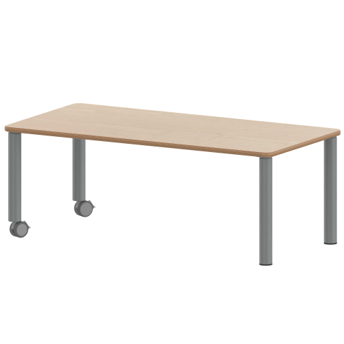Tisch ZALOTTI mit Schichtstoff-Belag Rechtecktisch, B/H/T: 120x25x60 cm, Stahlrohrbeine Ø 60 mm, Fußvariante: fahrbar, Tischbeine mit RAL-Farbe 9006 (weißaluminium)