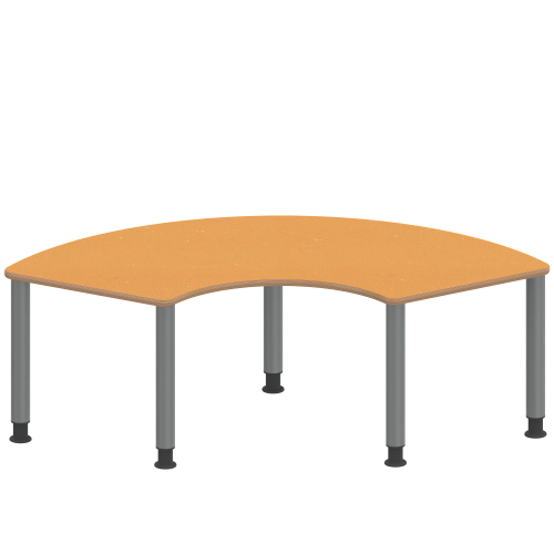 Tisch ZALOTTI mit Linoleum-Belag Drittelkreistisch, B/H/T: 173x71x80 cm, Stahlrohrbeine Ø 60 mm, Fußvariante: höhenverstellbar (71/85 cm), Tischbeine mit RAL-Farbe 9006 (weißaluminium)