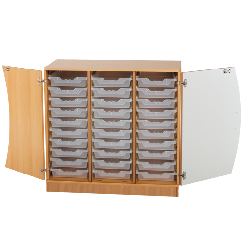 Unterschrank mit Wellentüren, 30 flache ErgoTray Boxen B/H/T: 104,5x99x50 cm, Türen Farbe Gelb
