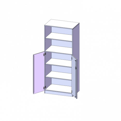Schrank, 5 Ordnerhöhen, Türen unten (3 OH), oben 2 offene Fächer - Serie evo180 B/H/T: 80x190x60 cm, 2 Türen, abschließbar, mit Sockel (81 mm)