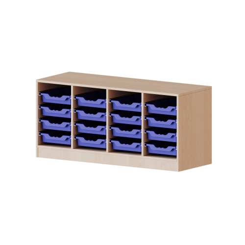 ErgoTray Regal, vierreihig, 1,5 Ordnerhöhen - evo180 Serie B/H/T: 138,7x64x50 cm, fahrbar, 16 flache ErgoTray Boxen