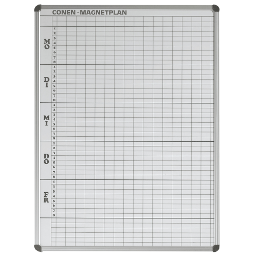 Stundenplantafel aus Premium Stahlemaille in weiß B/H: 171x103 cm, 8 Stunden, 40 Klassen, Stahlemaillie weiß, magnethaftend, mit Whiteboardmarkern beschreibbar
