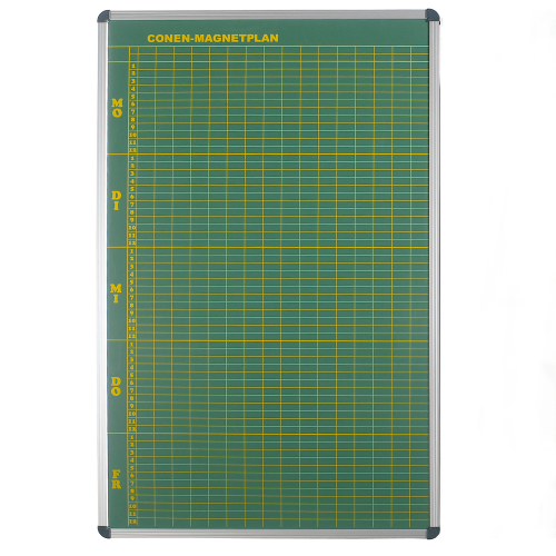 Stundenplantafel aus Premium Stahlemaille in grün B/H: 151x123 cm, 12 Stunden, 35 Klassen, Stahlemaillie grün, magnethaftend, beschreibbar