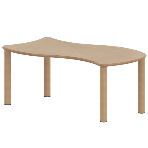 Tisch ZALOTTI mit Schichtstoff-Belag Wellen-Rechtecktisch, B/H/T: 120x41x60 cm, Massivholzbeine Ø 60 mm, Fußvariante: Stellfuß