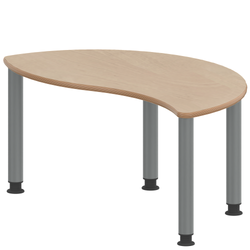 Tisch ZALOTTI mit Schichtstoff-Belag Halbrund-Wellentisch, B/H/T: 120x53x60 cm, Stahlrohrbeine Ø 60 mm, Fußvariante: höhenverstellbar (53/67 cm), Tischbeine mit RAL-Farbe 9006 (weißaluminium)