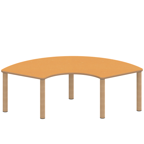 Tisch ZALOTTI mit Linoleum-Belag Drittelkreistisch, B/H/T: 173x25x80 cm, Massivholzbeine Ø 60 mm, Fußvariante: Stellfuß